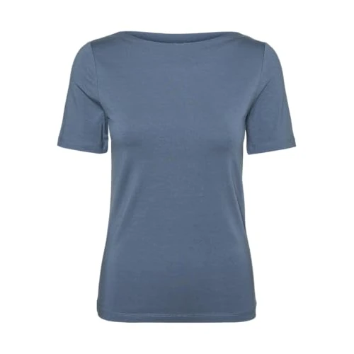 Offerta a tempo: Vero Moda VMPANDA - Maglietta da Donna, in Tinta Unita, Elasticizzata, a Maniche Corte, con Scollo a Sottomarino, Blu Porcellana, L - 40% da 19.99 € a 11.95 €