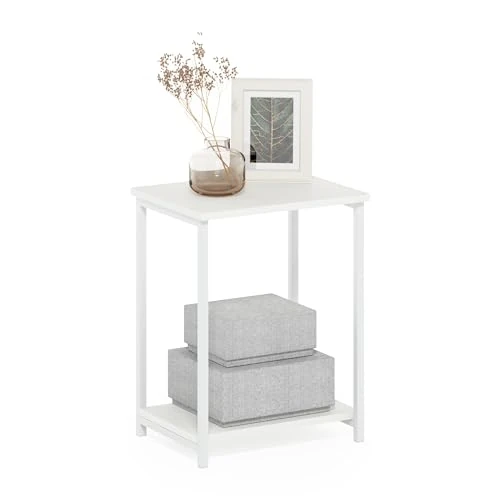 Oferta limitada: Furinno Simplistic Mesa Auxiliar de 2 Niveles con Estructura metálica y Estante Abierto, mesita de Noche para salón o Dormitorio, Color Blanco de 48.99 € a 48.99 € (ahorro 0.00%)