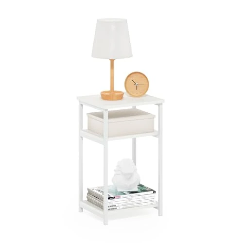 Limited-time offer: Furinno JUST Side Table, 3-Tier Metal Frame End Table with Open Shelf, Night Stand, Bedside Table, for Living Room, Bedroom, White from 45.89 GBP to 45.89 GBP (save 0%)