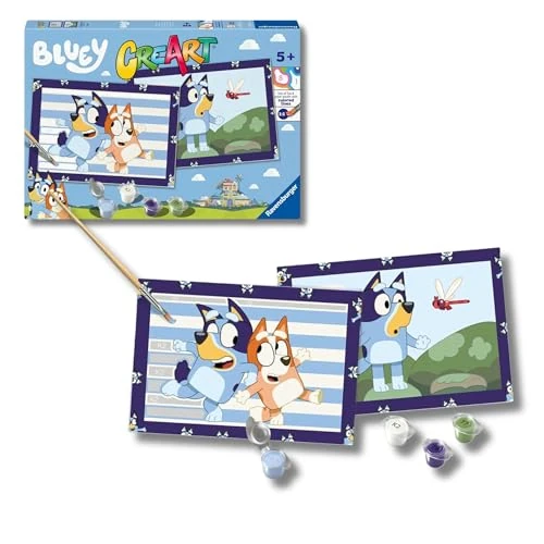 Offre limitee: Ravensburger - CreArt Série Junior : BLUEY, kit de peinture par numéros, contient deux tableaux pré-imprimés, un pinceau, des couleurs, un jeu créatif pour enfants de 5 ans et plus de 18.75 EUR a 18.75 EUR (economie 0%)