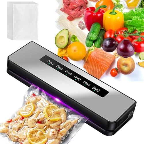 BYZESTY 5-in-1 vacuümmachine, automatisch, voor droge en vochtige levensmiddelen, tot 8 keer langer met 30 vacuümzakken