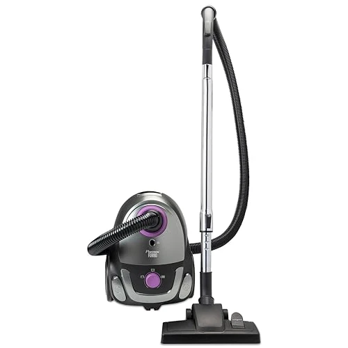 Bestron Vacuum Cleaner with Bag, Floor Vacuum Cleaner incl. 3 Vacuum Bags, 94 cm Telescopic Rod and Switchable Floor Nozzle, 7.5 m Range, Washable HEPA12 & Micro Filter, Colour: Lilac/Silver