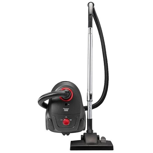 Bestron Staubsauger mit Beutel, Bodenstaubsauger inkl. 3 Staubsaugerbeutel, 94cm Teleskopstange & umschaltbarer Bodendüse, 7.5m Aktionsradius, auswaschbarer HEPA12 & Mikrofilter, Farbe: Schwarz/Rot