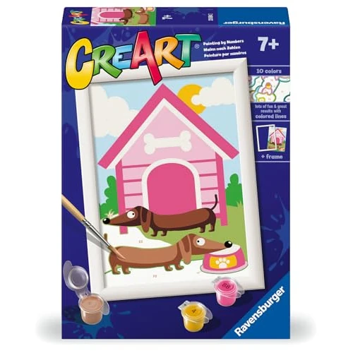 Ravensburger Creart E: Modehund | Malen nach Zahlen Kinder | Bastelset für Kinder | komplettes Malset | Bastelset Mädchen 7 Jahre | inkl. Rahmen 13 x 18 cm