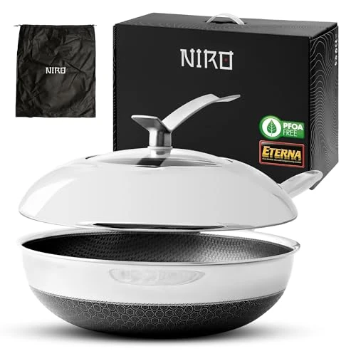 Begrenztes Angebot: NIRO Antihaft-Wok, 3-lagig (Edelstahl + Aluminium), Ø 26 cm, inklusive Deckel, kratzfest, kein PFOA, für Induktionskochfelder, Keramik, Elektro, Gas, Backofen, Verbrühungsschutz von 99.99 EUR auf 67.99 EUR (Rabatt 32%)