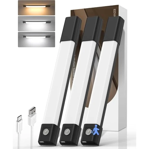 Tijdelijke aanbieding: EZVALO Led-onderbouwlamp, 30 cm, 50 leds, kastverlichting, draadloos met bewegingsmelder, kastlamp met 3 kleurmodi, dimbaar, oplaadbaar, voor keuken, kast, trap, zwart (3 stuks) van 25.53 EUR naar 25.53 EUR (korting 0%)