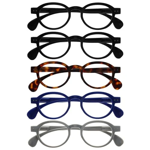 Limited offer: OPULIZE OCA Reading Glasses - 5-Pack - Modern Retro Round Frame - Black Brown Blue Grey - Mens Womens - Spring Hinges - RRRRR54-11237 - +3.50 from 10.30 EUR to 10.30 EUR (save 0%)