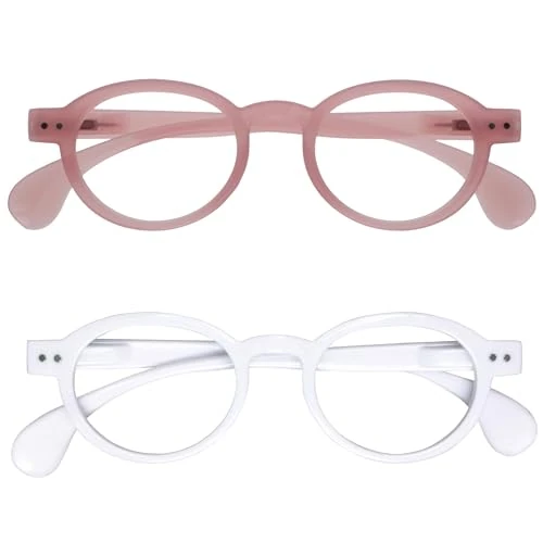 Begrenztes Angebot: OPULIZE OCA Lesebrille - 2er-Pack - Moderne Runde Retro-Fassung - Pink Weiß - Herren Damen - Federscharniere - RR54-4W - +2.50 von 11.50 EUR auf 11.50 EUR (Rabatt 0%)