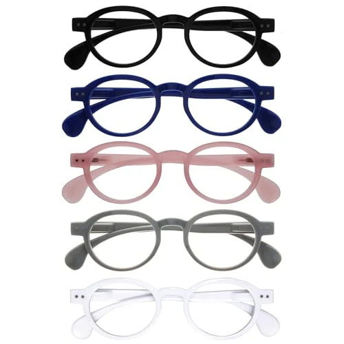 Limited-time offer: OPULIZE OCA Reading Glasses - 5-Pack - Modern Retro Round Frame - Black Blue Pink Grey White - Mens Womens - Spring Hinges - RRRRR54-1347W - +3.50 from 12.57 GBP to 12.57 GBP (save 0%)