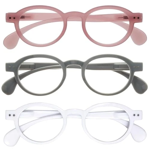 Begrenztes Angebot: OPULIZE OCA Lesebrille - 3er-Pack - Moderne Runde Retro-Fassung - Pink Grau Weiß - Herren Damen - Federscharniere - RRR54-47W - +2.50 von 12.00 EUR auf 12.00 EUR (Rabatt 0%)