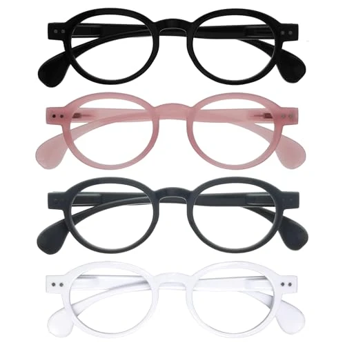 Zeitlich begrenztes Angebot: OPULIZE OCA Lesebrille - 4er-Pack - Moderne Runde Retro-Fassung - Schwarz Pink Grau Weiß - Herren Damen - Federscharniere - RRRR54-147W - +3.50 von 16.00 € auf 16.00 € (0.00% Rabatt)