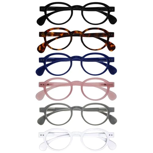 Offerta a tempo: OPULIZE OCA Occhiali da lettura - Pacco da 6 - Montatura Moderna Retró Rotonda - Nero Marrone Blu Rosa Grigio Bianco - Uomini Donne - RRRRRR54-12347W - +3.00 - 17% da 22.00 € a 18.26 €