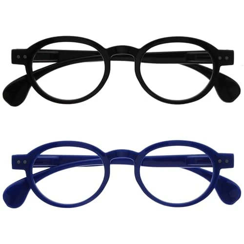 Offerta a tempo: OPULIZE OCA Occhiali da lettura - Pacco da 2 - Montatura Moderna Retró Rotonda - Nero Blu - Uomini Donne - Cerniere a molla - RR54-13 - +3.00 - 0.00% da 7.11 € a 7.11 €