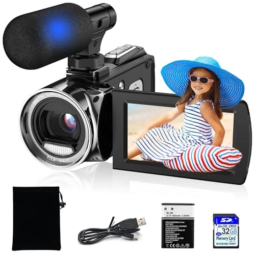 Offerta a tempo: Vmotal Videocamera digitale 4K con microfono e scheda SD, 36 MP foto/registratore video 4K, videocamera per principianti per bambini/studenti/adolescenti - 0% da 55.72 € a 55.72 €