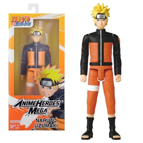 Bandai - Anime Heroes - Naruto Shippuden - Figurine Anime Heroes Mega 30 cm - Naruto Uzumaki - Licenza ufficiale Naruto - Grande figurina articolata Naruto - Giocattolo per bambini 4 anni e + - 38151