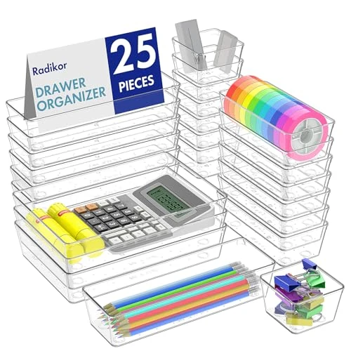 期間限定オファー: 引き出しインサート 引き出しオーガナイザー 25ピース ドレッシングテーブルオーガナイザー 4サイズ 引き出しオーガナイザー メイクアップオーガナイザー 引き出しオーガナイザーシステム デスク、オフィス、キッチン、バスルーム用 通常価格 29.99 JPY セール価格 21.99 JPY (割引 27%)