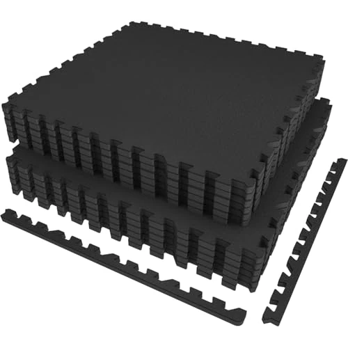 AIRHOP ACTIVE 0.56in Thick 48 Sq Ft Exercise Equipment Mats, 12 Tiles Upgraded Rubber Top & High Density EVA Foam, 24 x 24in Large Interlocking Puzzle Gym Flooring For Home Gym, Heavy Weight Workout