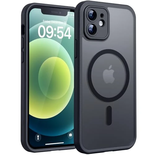 TOCOL Etui do iPhone'a 12, Kompatybilne z MagSafe, Wbudowany Pierścień Magnetyczny, Zintegrowana Ochrona Aparatu, Odporne na Uderzenia, Matowe Magnetyczne Etui do iPhone'a 12 6,1 Cala, Czarna