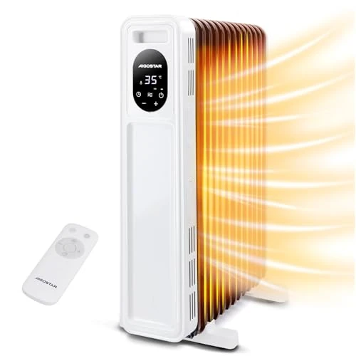 Aigostar Radiador de Aceite de 13 Elementos, 2500 W, Pantalla de Control LED, Temporizador de 24h, Mando a Distancia, 3 Modos con Función Eco, Silencioso, Recomendado para Estancias de 25 ㎡ (1 Unidad)
