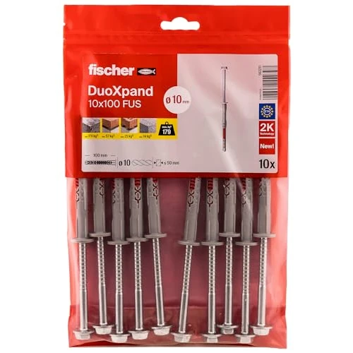 Limited-time offer: fischer DuoXpand 10 x 100 FUS, High-Quality Universal Dowel with Hex Screw & Moulded U Washer (Pack of 10), Dowels for Strong Hold, Ideal for Porous Building Materials & Close to Edge Anchors from 14.83 £ to 14.83 £ (save 0.00%)