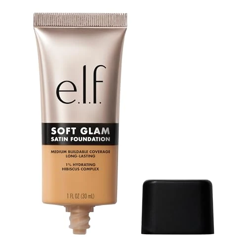 e.l.f. Base Soft Glam, cobertura media, base de larga duración y para construir para un acabado suave, satinado, vegana y libre de crueldad, 32 medios neutros