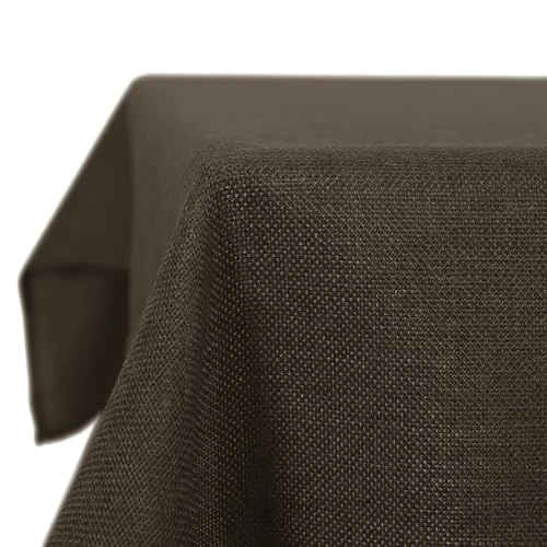 Deconovo tablecloth linen look waterproof rectangular tablecloth washable tablecloth with lotus effect130×160 CM, Dark Brown