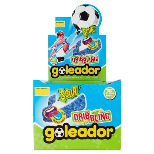 Goleador Dribbling Blu, Caramelle gommose, Gusto Lampone Frizzante, Sour, Confezione da 144 Belts, per una vera Esplosione di Gusto e Divertimento