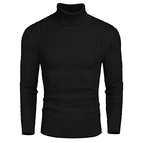 COOFANDY Męski sweter z golfem Zimowy sweter z dzianiny z długim rękawem swetry z golfem Basic Slim Fit Swetry Trucker Ciepłe, czarny, L