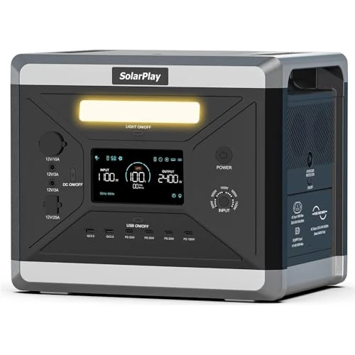 Offerta a tempo: SolarPlay Q2501 Centrale Elettrica Portatile, Batteria LiFePO4 da 2160 Wh, Uscita CA 2400 W (Picco 4800 W), Presa CA, CC, ad energia solare, Adatta per Camper e Viaggi All'aperto - 5% da 699.99 € a 664.99 €