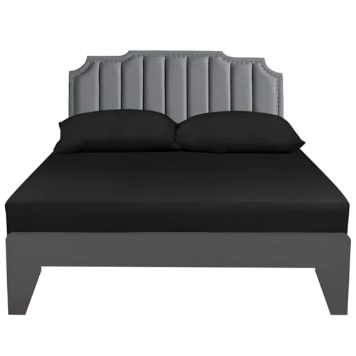 Lirex Fitted Sheet, 200 x 200 cm 100% Cotton, 300 Thread Count Soft, Breathable Fitted Sheet, Black