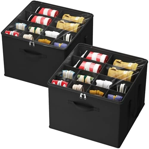 Lifewit Organizer Scarpe Armadio Pieghevole, Scatole per Scarpe Salvaspazio con Coperchio per 12-16 Paia, Shoes Organizer con Supporto Inferiore e Manici Rinforzati, Nero, Set di 2 per 24-32 Paia