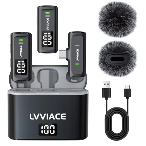 Offre limitee: LVVIACE Micro Cravate pour téléphones avec Ports USB de Type C, 40 Heures d'autonomie avec boîtier de Chargement de l'émetteur à Affichage Numérique, Microphone de Lavalier sans Fil de 82 Pieds de 19.99 EUR a 9.99 EUR (economie 50%)