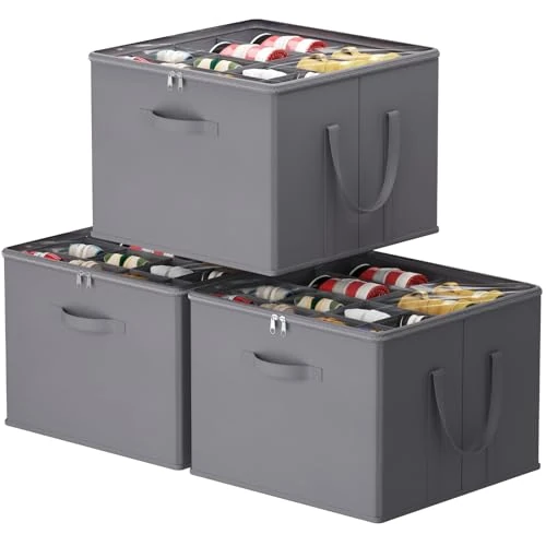 Lifewit Schuhorganizer für 24 Paar, Großer Schuhschran für Closet mit Unterteilungen und Deckel, Platzsparende Schuhkarton mit Griffen für Schuhaufbewahrung, Grau, 3er Set