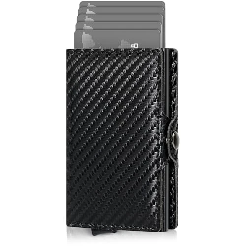 AISIR Wallet, Slim Wallet, Men's Mini Wallet with RFID, Men's Wallet with Coin Compartment (Black), Carbon fibre, Contemporary