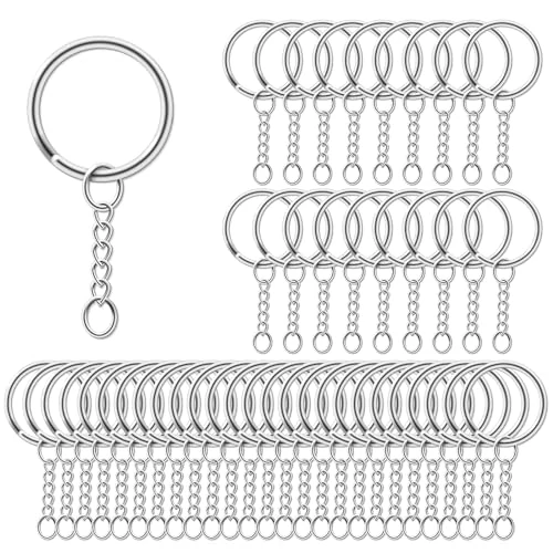 Offerta a tempo: AiQInu 100 Pezzi 25mm Anelli Portachiavi con Catena, Anelli per Portachiavi con Catenella Split, Portachiavi Fai da Te per Porta Chiavi Mestieri Lavori di Bricolage - Argento - 5% da 8.79 € a 8.35 €