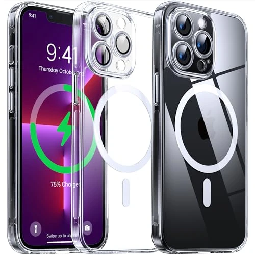 Limited-time offer: Flyzoo Clear Magnetic Case for iPhone 13 Pro (6.1'') with Camera Protector, [Compatible with MagSafe] [Non-Yellowing] [Shockproof & Antiscratch Protection] Hard Transparent Cover with Silicone, Clear from 7.81 £ to 7.81 £ (save 0.00%)