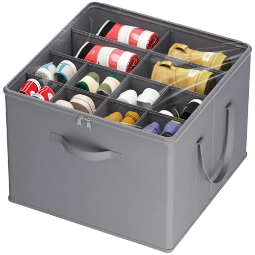 Lifewit Organizador de zapatos para armario para 12 a 16 pares, contenedores de tela grandes con cubierta transparente, contenedores plegables para botas, tacones y tenis, 17 pulgadas de largo x 17