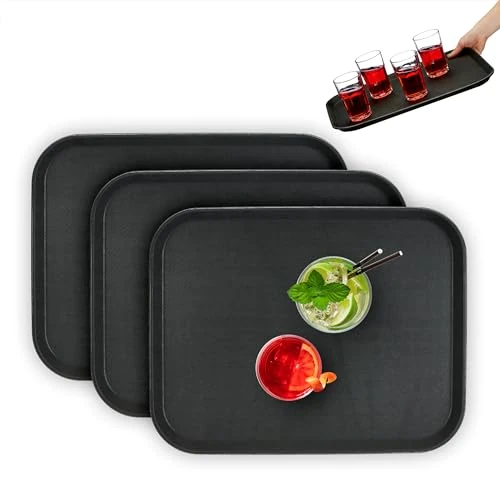 Oferta limitada: Relaxdays Set 3 Bandejas Bar, Superficie Antideslizante, Plato Rectangular Servir, Bebidas, Gastronomía, 46x35 cm, Negro de 34.99 € a 34.99 € (ahorro 0.00%)
