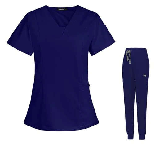 Tijdelijke aanbieding: Meichoon Scrubs voor Vrouwen Set Medische Kleding Zoete V-hals Top met 3 Zakken Stretch Yoga Jogger Broek Zweet Wicking Lichtgewicht DK08 van 33.88 EUR naar 19.99 EUR (korting 41%)