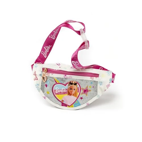 ODS - Barbie, riñonera para niñas con bolsillo frontal, cremallera y cinturón ajustable, incluye 1 hoja de pegatinas Barbie, accesorio de moda de piel sintética, edad recomendada +3 años