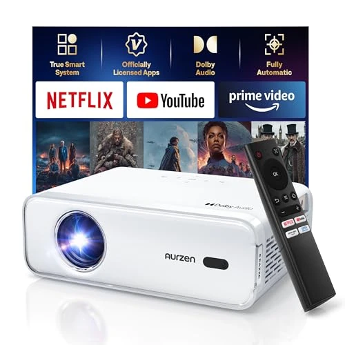Limited-time offer: [Netflix Officially & Dolby Audio] Aurzen Eazze D1 4K Supported Smart Projector with Auto Focus & Auto Keystone, HDR10, 60Hz Portable Projector for iOS/Android/USB/TV Stick, White from 139.99 GBP to 94.99 GBP (save 32%)