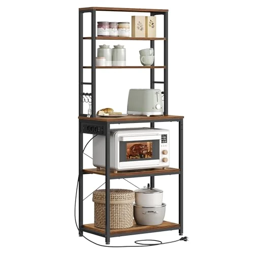 Offerta a tempo: VASAGLE Scaffale da Cucina con Ciabatta, Supporto per Forno a Microonde, Portaoggetti a 6 Ripiani con 6 Ganci per Bar, in Acciaio, 40 x 60 x 167 cm, Marrone Vintage e Nero Inchiostro KKS124K01 - 20% da 79.99 € a 63.99 €