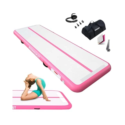 Mata gimnastyczna 3 m / 4 m / 5 m / 6 m mata gimnastyczna do domu 10 cm / 20 cm grubość dmuchana artystyczna mata treningowa z pompką elektryczną (różowa, 2 m)