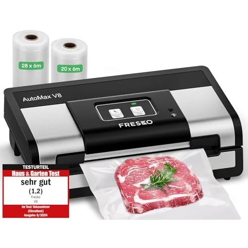 Oferta limitada: FRESKO Automática Envasadora al vacio, 140 Watts,Envasadora al vacio doméstica manos libres,Detección seca/húmeda,Bolsa de 2 rollos,Cortador incorporado y almacenamiento de bolsas de 119.99 EUR a 99.99 EUR (ahorro 17%)