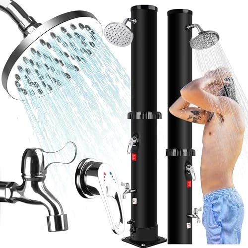 Offerta a tempo: Qdreclod Doccia Solare da Giardino 40 Litri 60°C Max Doccia Solare da Esterno con Regolazione Acqua Calda e Fredda，Doccia Solare con Rubinetto e Soffione Doccia per Piscina - 5% da 99.27 € a 93.99 €
