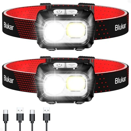 Offre limitée : Blukar Lampe Frontale Rechargeable, 2000LM Super Lumineux Léger Torche Frontale LED Puissante avec Voyant Rouge,8 Modes d'Éclairage,Capteur Mouvement,IPX5 Étanche,30H d'autonomie pour Camping/Urgence de 21.99 EUR à 21.99 EUR (remise 0%)
