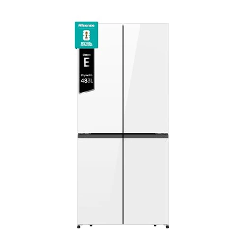 Hisense RQ5P470SETE amerykańska lodówka z czterema drzwiami, 483 l, klasa E, szer. 79,4 cm x wys. 178,5 cm, Dual Tech Cooling, Multi Air, No Frost, Triple Zone, Łączność Wi-Fi, szkło białe
