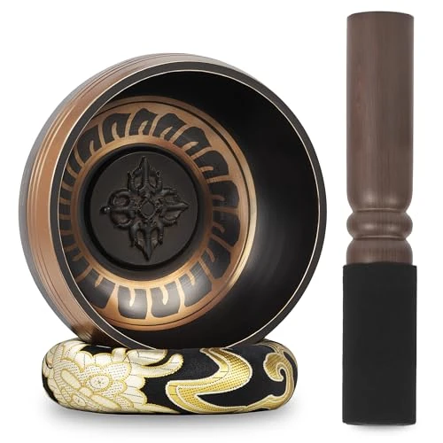 DiDiBirDi Tybetańska misa dźwiękowa 9 cm, Singing Bowl z perkusją i poduszką, łatwa do gry, ręcznie wykonana w Nepalu, do medytacji i relaksu