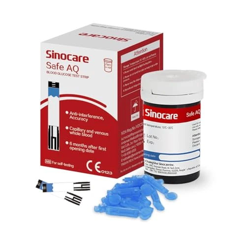 Sinocare Strisce Glicemia per Glucometro Safe AQ, Data di Scadenza Fresco con 25 Strisce e 25 Lancette in mg/dL(AQ Voice, Smart & Air)