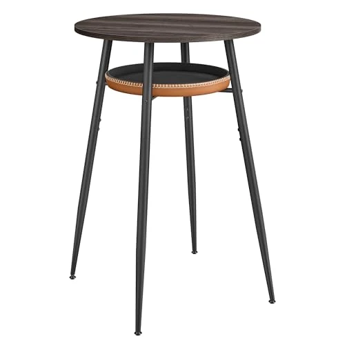 VASAGLE EKHO Kollektion – Bartisch, Stehtisch, Bistrotisch, hoher runder Tisch mit Stauraum, Tischplatte 60 x 60 x 91 cm, Kleiner Tisch für Küche, Hausbar, Wohnzimmer, aschbraun-Karamellbraun